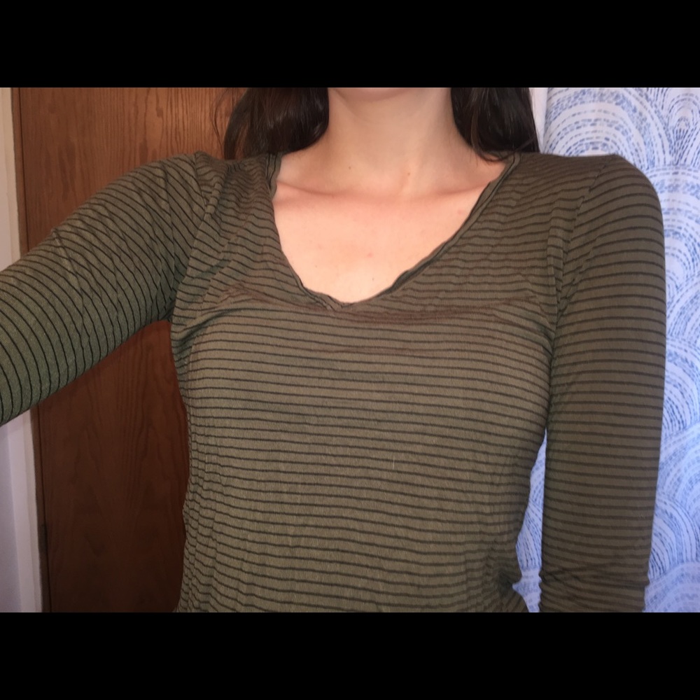 Hunter Green Stripped Long Sleeve T-Shirt